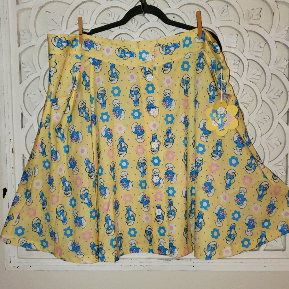 NWT Smurfs Collaboration Skirt x Unique Vintage Yellow Print Size 4X 22/…